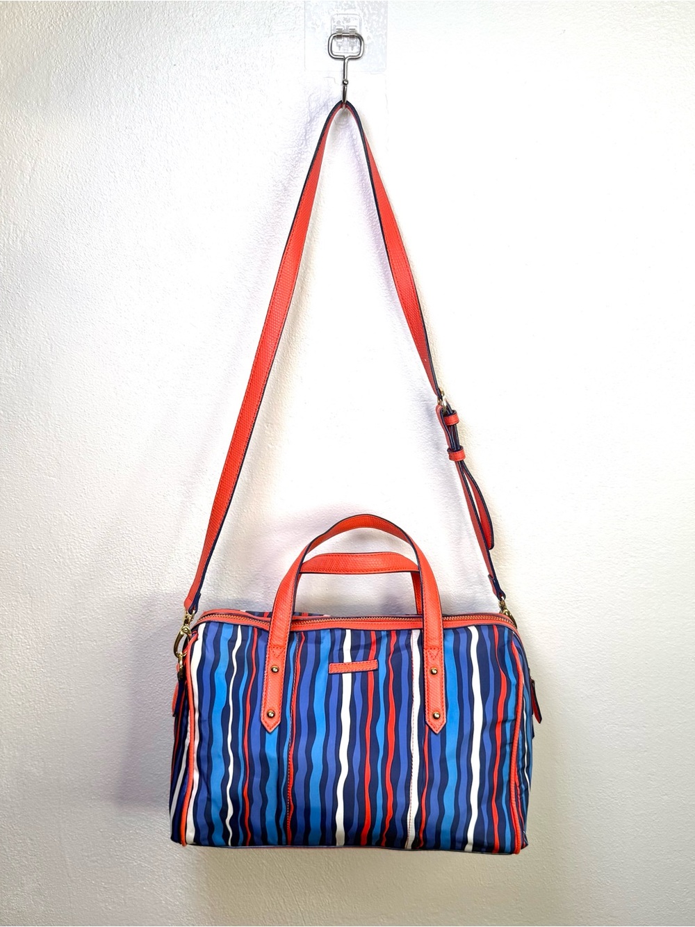 Vera Bradley Cobalt Stripe Preppy Poly Marlo Nylon Satchel Bag Crossbody Bag - Picture 2 of 16